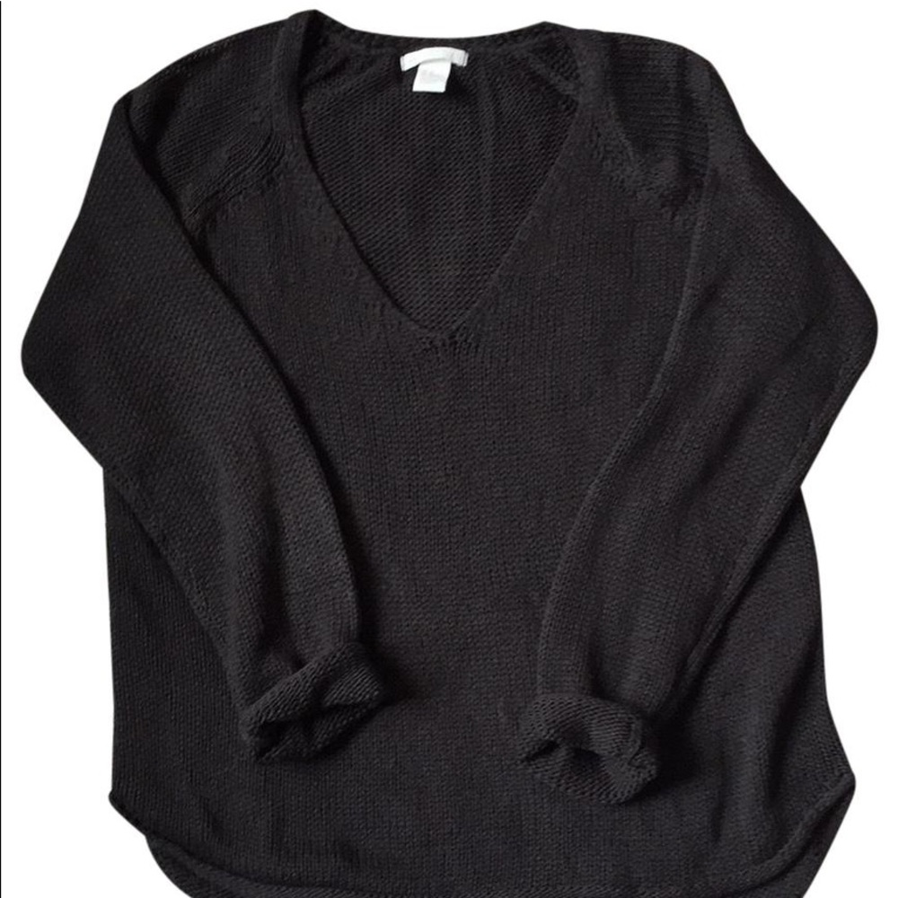 Dark Knit V Neck Gray Sweater